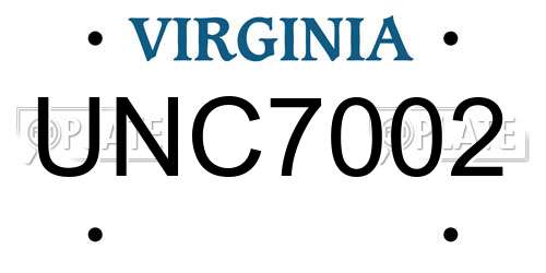 UNC7002 Virginia License Plate