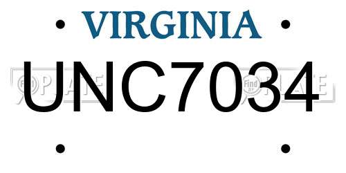 UNC7034 Virginia License Plate