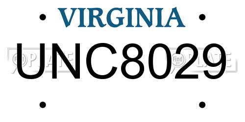 UNC8029 Virginia License Plate