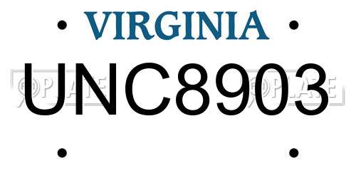 UNC8903 Virginia License Plate