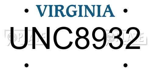 UNC8932 Virginia License Plate