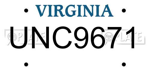UNC9671 Virginia License Plate