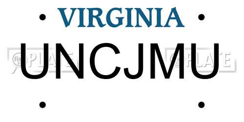 UNCJMU Virginia License Plate