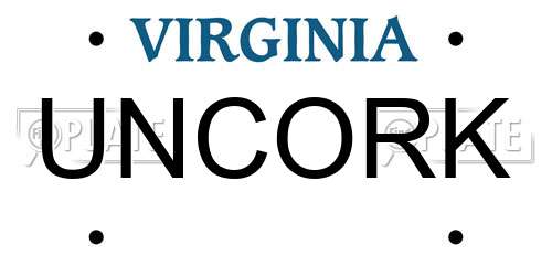 UNCORK Virginia License Plate
