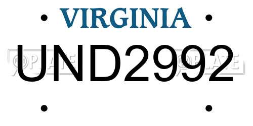 UND2992 Virginia License Plate
