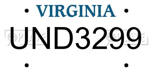 UND3299 Virginia License Plate