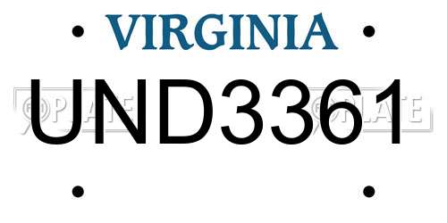 UND3361 Virginia License Plate