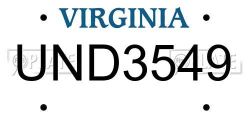 UND3549 Virginia License Plate
