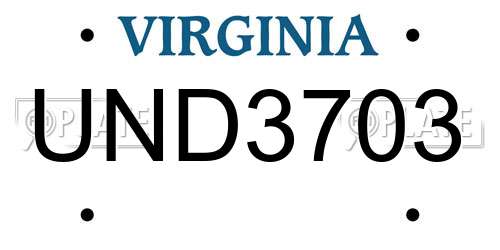 UND3703 Virginia License Plate