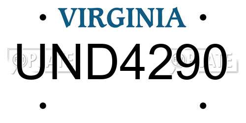 UND4290 Virginia License Plate