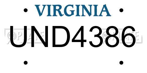 UND4386 Virginia License Plate