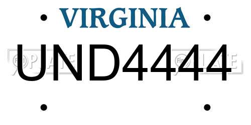 UND4444 Virginia License Plate