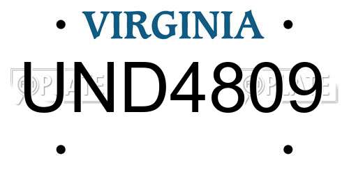 UND4809 Virginia License Plate
