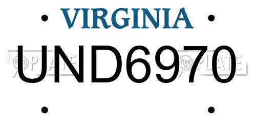 UND6970 Virginia License Plate