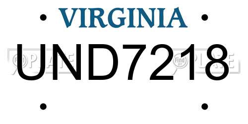 UND7218 Virginia License Plate