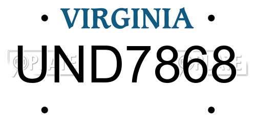 UND7868 Virginia License Plate
