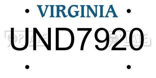 UND7920 Virginia License Plate