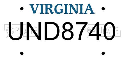 UND8740 Virginia License Plate
