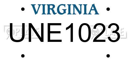 UNE1023 Virginia License Plate