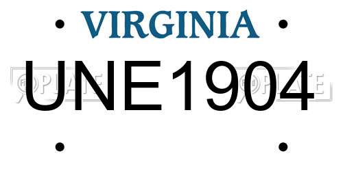 UNE1904 Virginia License Plate