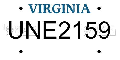 UNE2159 Virginia License Plate