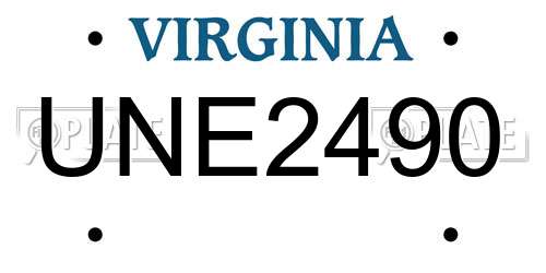 UNE2490 Virginia License Plate
