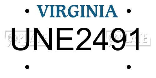 UNE2491 Virginia License Plate