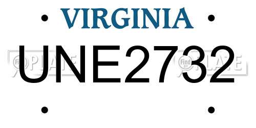 UNE2732 Virginia License Plate