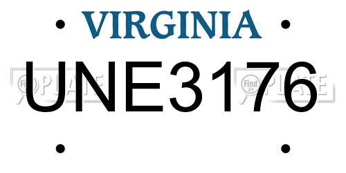 UNE3176 Virginia License Plate