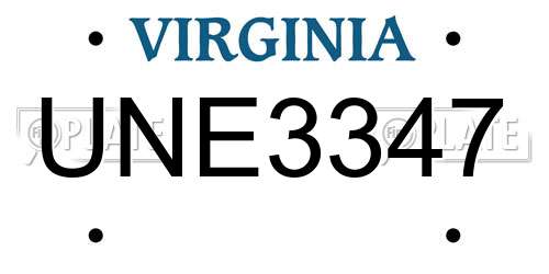 UNE3347 Virginia License Plate