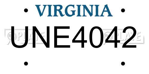 UNE4042 Virginia License Plate