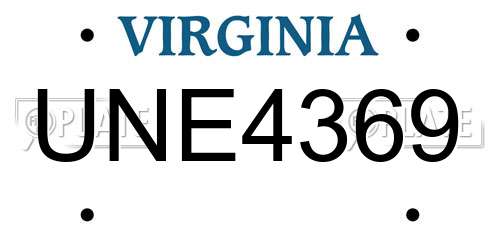 UNE4369 Virginia License Plate