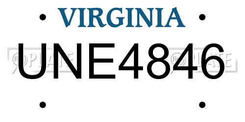 UNE4846 Virginia License Plate