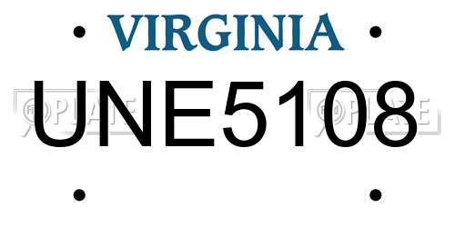 UNE5108 Virginia License Plate