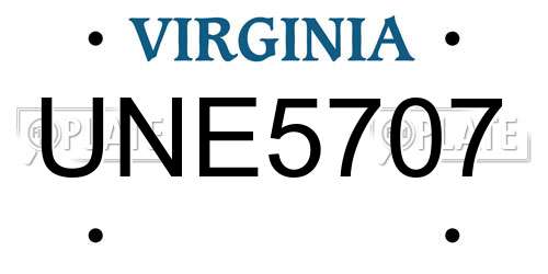 UNE5707 Virginia License Plate