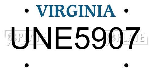 UNE5907 Virginia License Plate