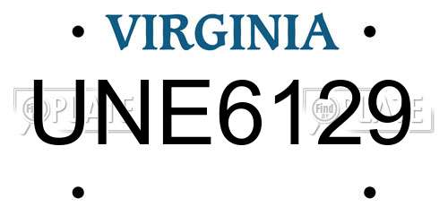 UNE6129 Virginia License Plate
