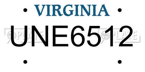 UNE6512 Virginia License Plate
