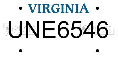 UNE6546 Virginia License Plate