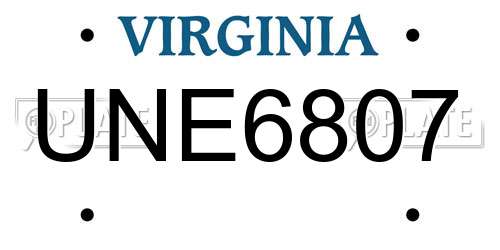 UNE6807 Virginia License Plate