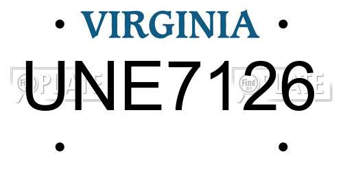 UNE7126 Virginia License Plate