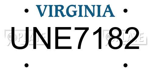 UNE7182 Virginia License Plate