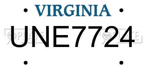 UNE7724 Virginia License Plate