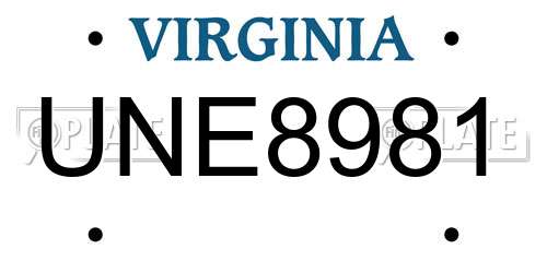 UNE8981 Virginia License Plate