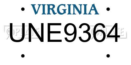 UNE9364 Virginia License Plate