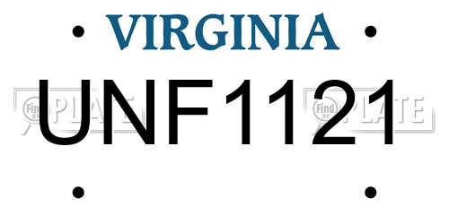 UNF1121 Virginia License Plate