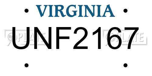 UNF2167 Virginia License Plate