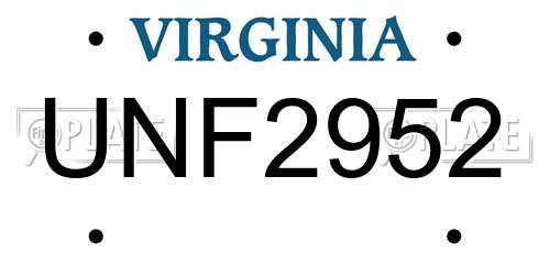 UNF2952 Virginia License Plate