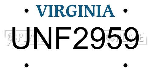 UNF2959 Virginia License Plate