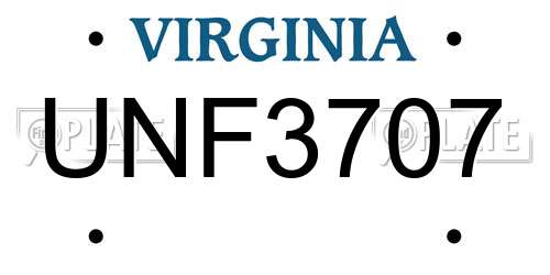 UNF3707 Virginia License Plate